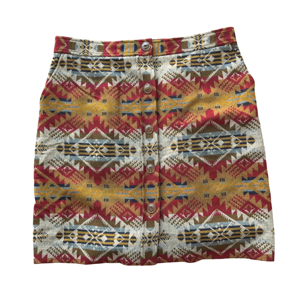 Pendleton Journey West‎ Wool Skirt Western High Waist Button Front Size 16